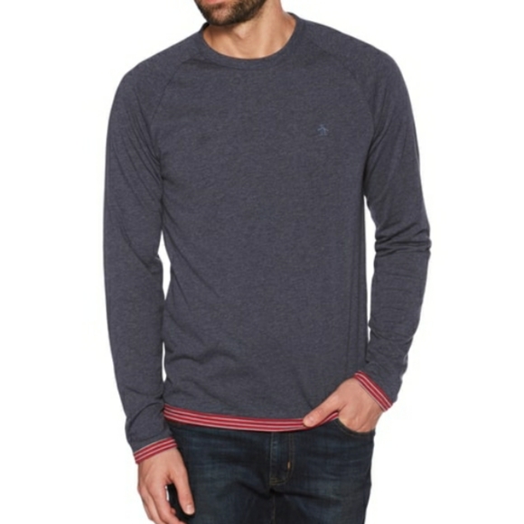 Original Penguin reversible grey red Striped t-shirt knit sweatshirt new XXL Hot